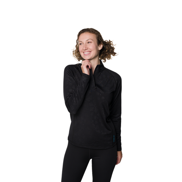 Snowangel Women's Micro-Elite Chamois Snowflake Zip-T - Embossed Black