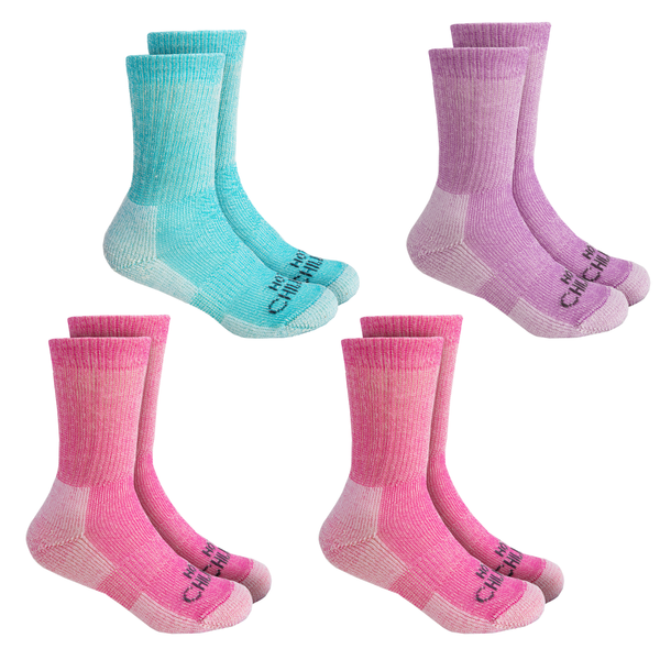 snowangel Youth Wool Trail Socks 4-pack - Pink/Aqua/Purple
