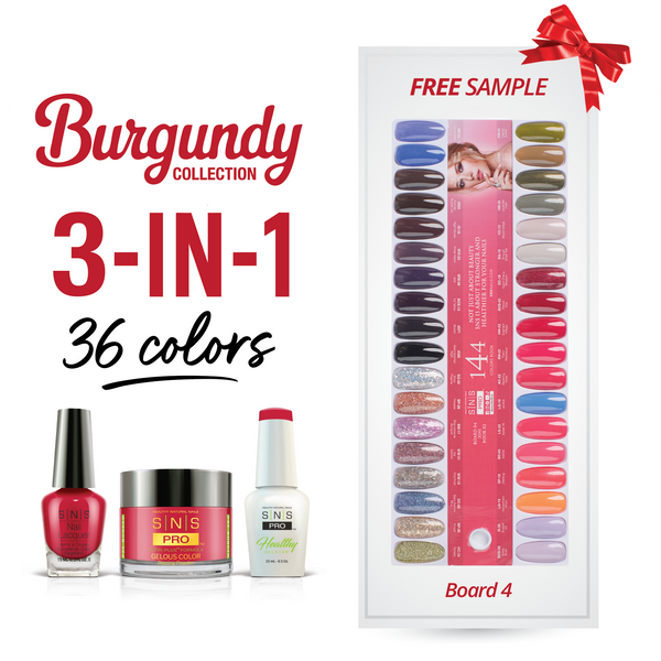 sns cosmetics SNS Pro 3 in 1 - Board 4 (109 - 144) - Burgundy Collection