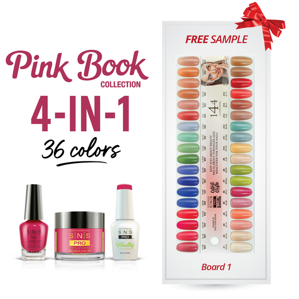 sns cosmetics SNS Pro 4 in 1 - Board 1 Pink Collection (001 - 036) - Dip Gel & Lacquer Matching
