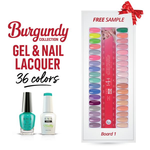 sns cosmetics SNS Pro Gel Nail Polish Duo - Set 36 Colors - Board 1 (001 - 036) - Burgundy Collection