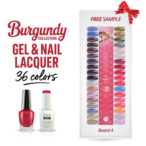 sns cosmetics SNS Pro Gel Nail Polish Duo - Set 36 Colors - Board 4 (109 - 144) - Burgundy Collection