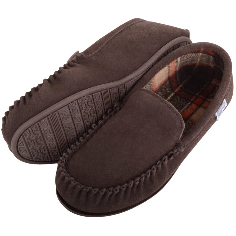 Snugrugs Cotton Lined Suede Moccasin Rubber Sole – Leo