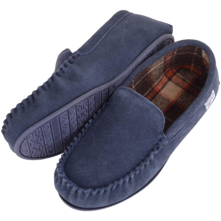 Snugrugs Cotton Lined Suede Moccasin Rubber Sole – Leo