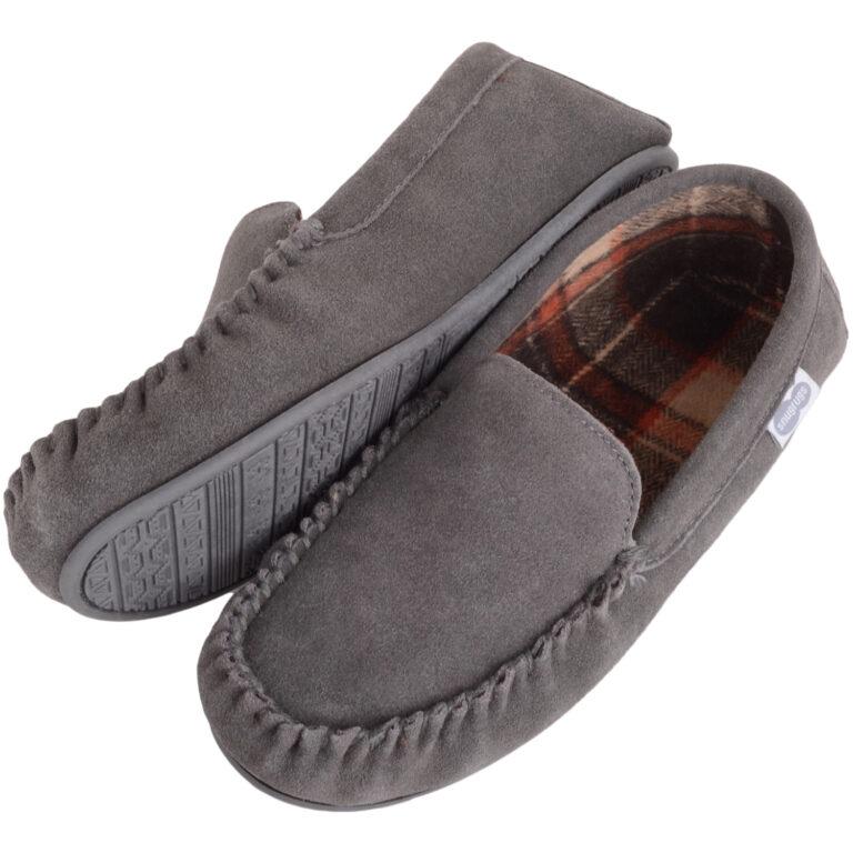 Snugrugs Cotton Lined Suede Moccasin Rubber Sole – Leo