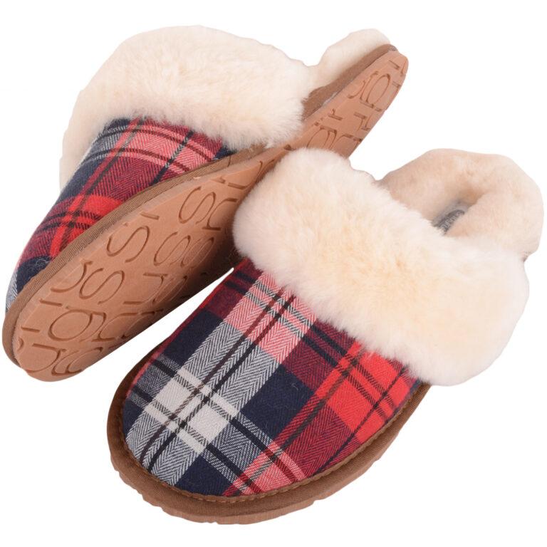 Snugrugs Ladies Checked Sheepskin Snuggle Mule Slipper – Esme