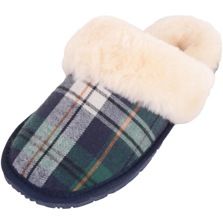 snugrugs Ladies Checked Sheepskin Snuggle Mule Slipper – Esme
