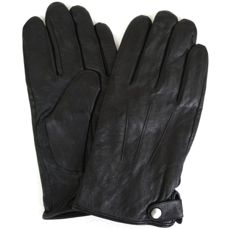 snugrugs Leather Gloves 3 Pt Stitch with Stud Fastening – Black