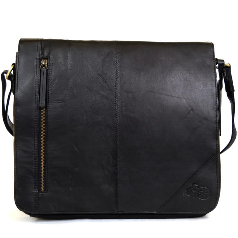 snugrugs Large Leather Messenger Bag – Black
