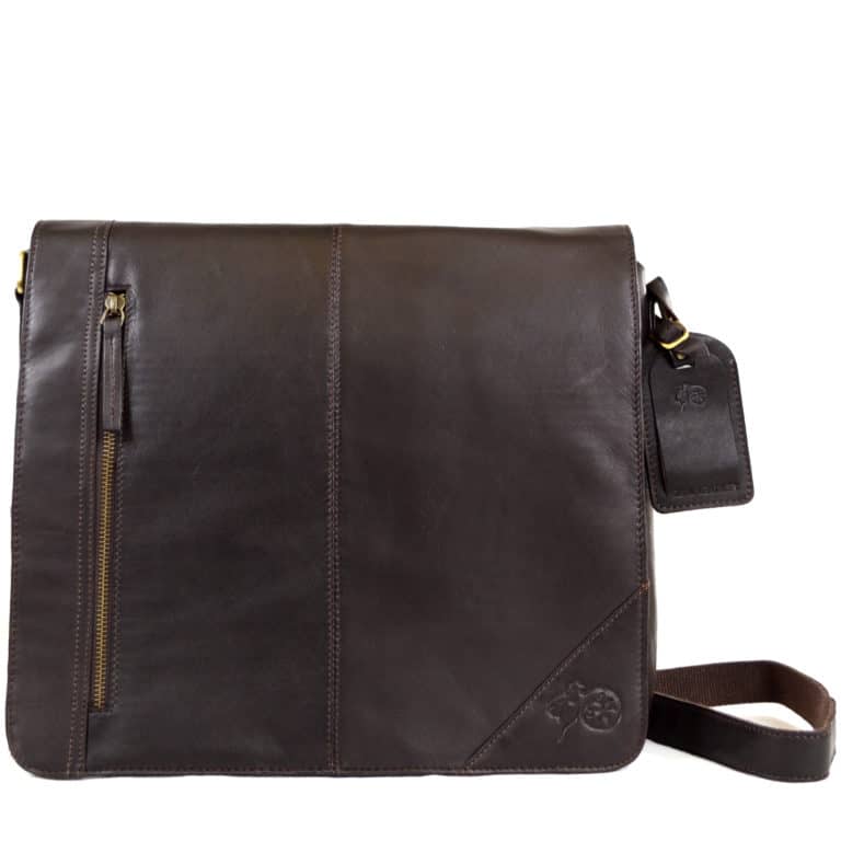 snugrugs Large Leather Messenger Bag – Brown