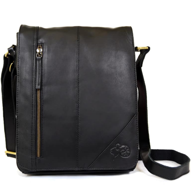 snugrugs Leather Messenger Bag – Black