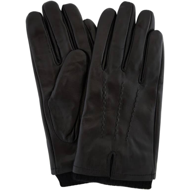 snugrugs Mens Leather Ribbed Gloves – Black