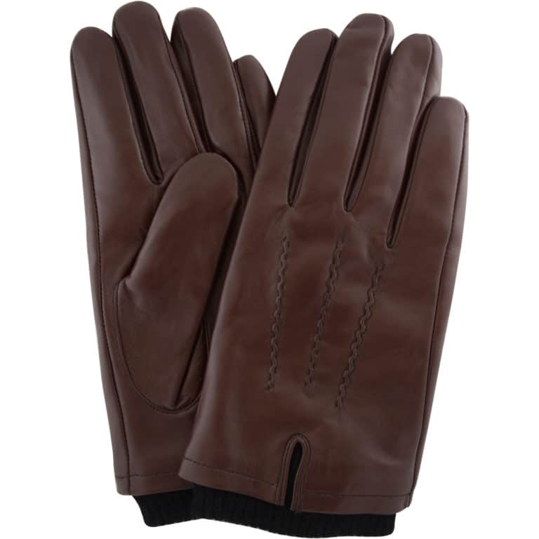 snugrugs Mens Leather Ribbed Gloves – Brown