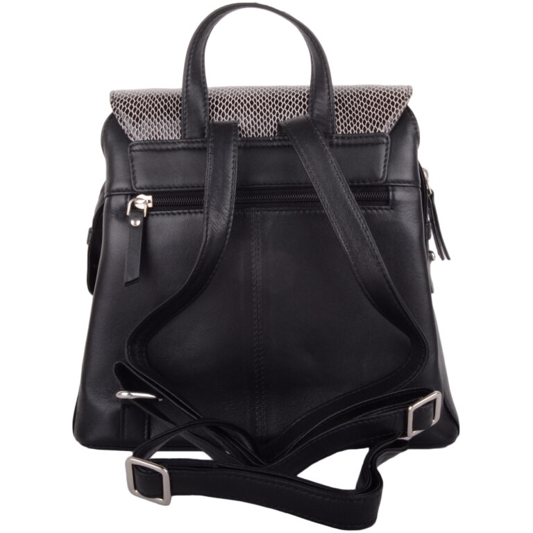 Snugrugs Womens Smooth Genuine Leather Backpack Rucksack With Snakeskin Flap Panel