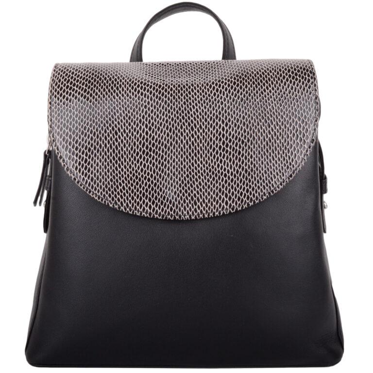 Snugrugs Womens Smooth Genuine Leather Backpack Rucksack With Snakeskin Flap Panel