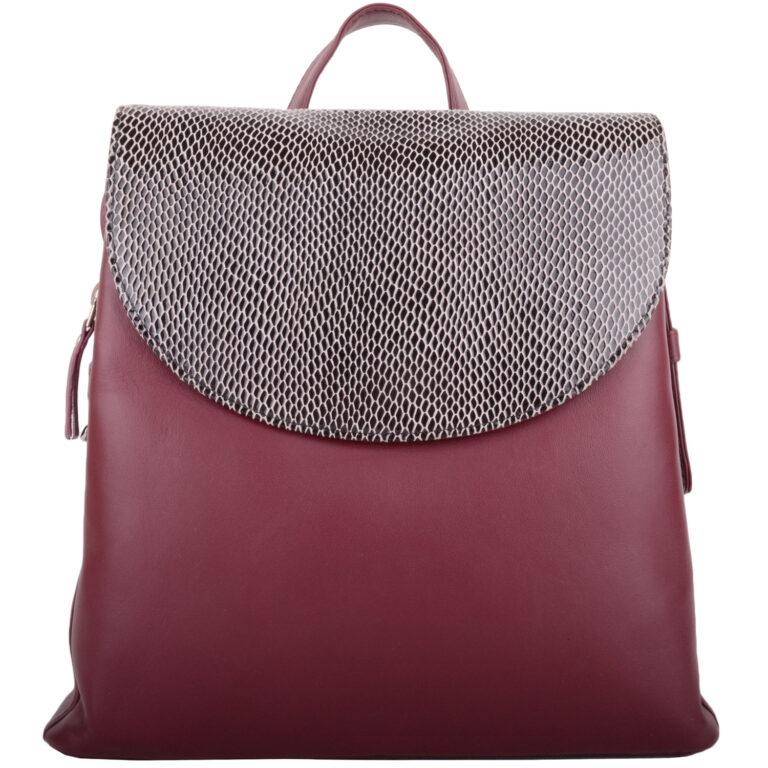 Snugrugs Womens Smooth Genuine Leather Backpack Rucksack With Snakeskin Flap Panel