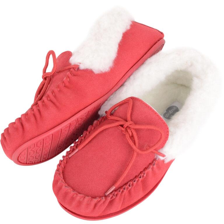 Snugrugs Wool Lined Suede Moccasins Wool Cuff Rubber Sole