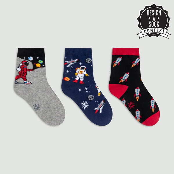 sock it to me Moon Walk In The Morning Junior Crew Socks 3-Pack