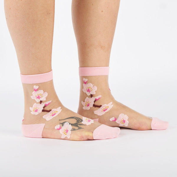 sock it to me Cherry Blossoms Sheer Crew Socks