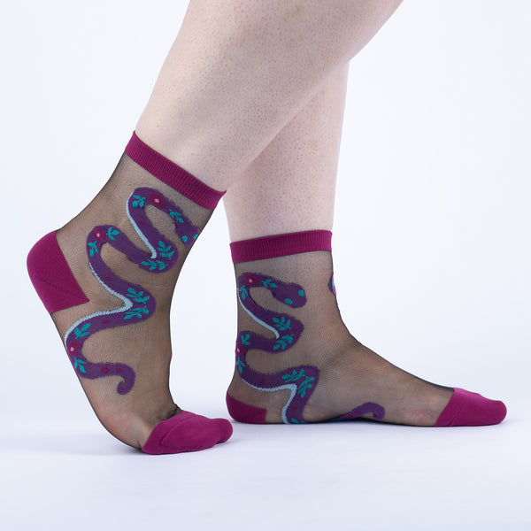 sock it to me For Goodness Snake Sheer Crew Socks