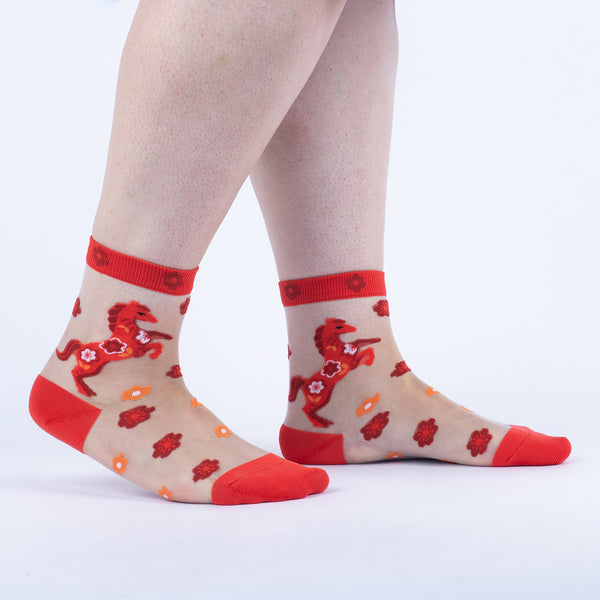 sock it to me Lucky Horse Sheer Crew Socks