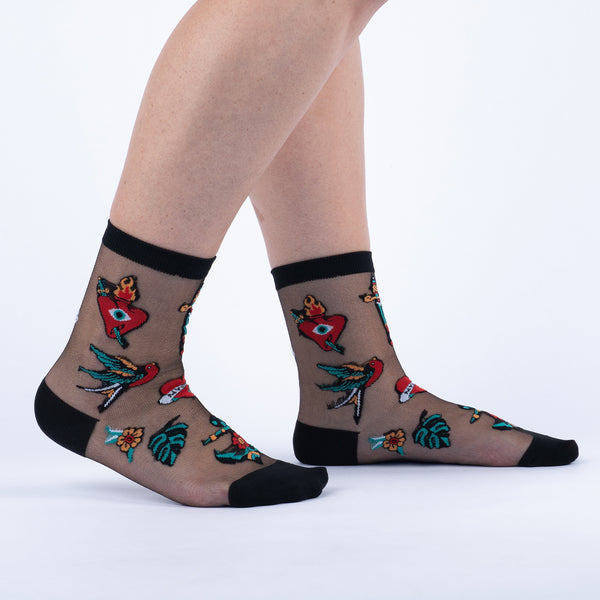 sock it to me Piece of My Heart Sheer Crew Socks