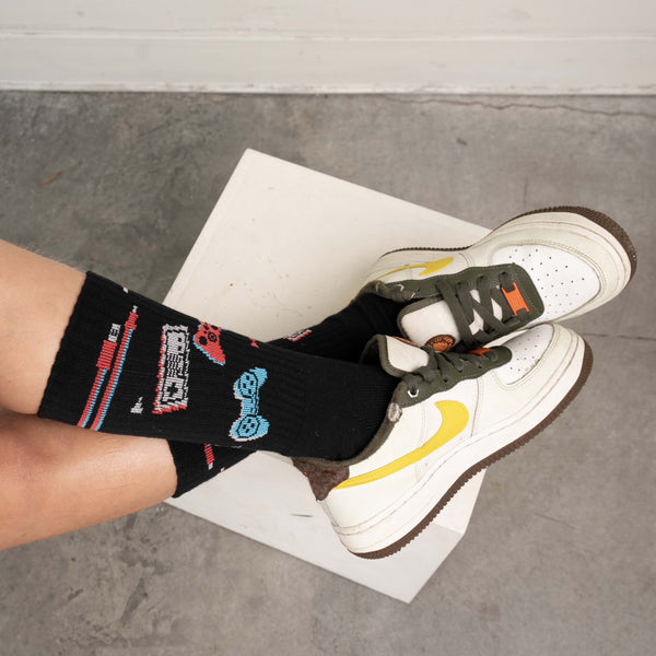 Sock It To Me Press Play Ribbed Crew Socks