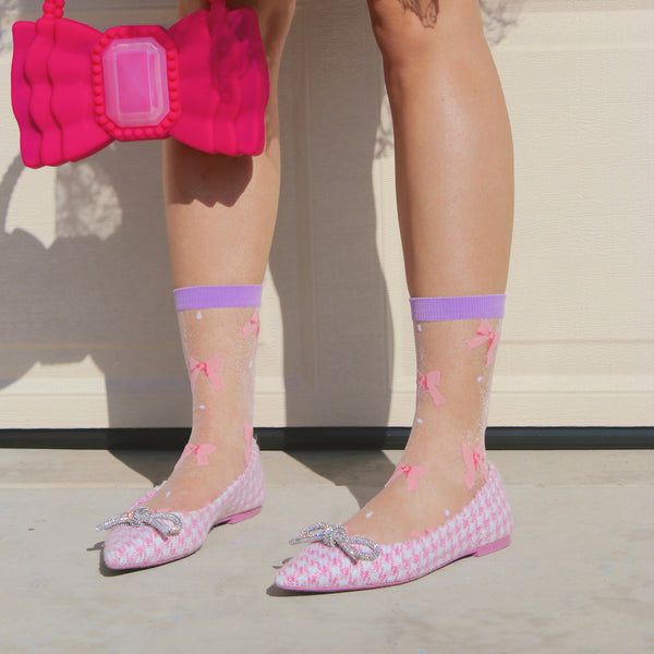 Sock It To Me Wrapped In A Bow Sheer Crew Socks