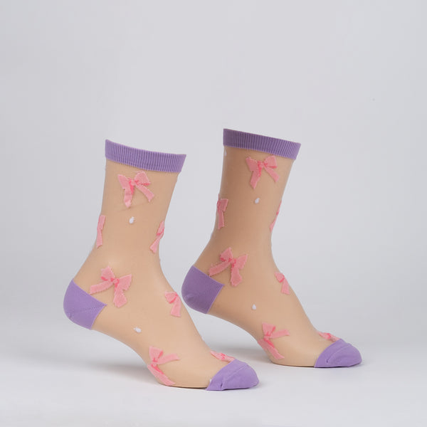 Sock It To Me Wrapped In A Bow Sheer Crew Socks