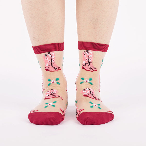 Sock It To Me These Boots Were Made For Walking Sheer Crew Socks
