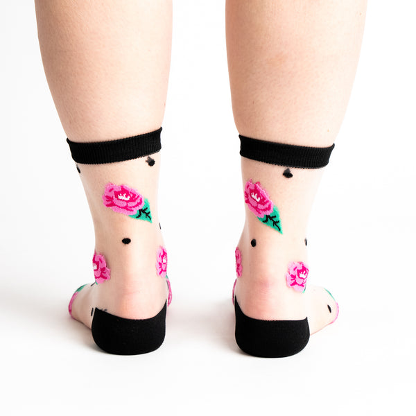 Sock It To Me Will You Accept This Rose? Sheer Crew Socks (Clear)