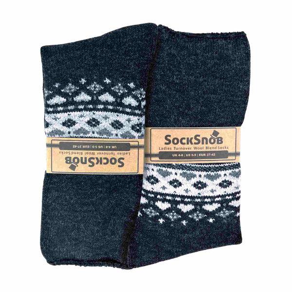 Sock Snob 1 Pack Ladies Turn Over Top Warm Nordic Bed Socks For Winter