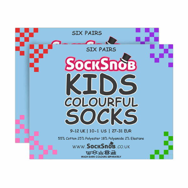 Sock Snob 12 Pair Kids Soft Cotton Colourful Casual Plain Dress Socks