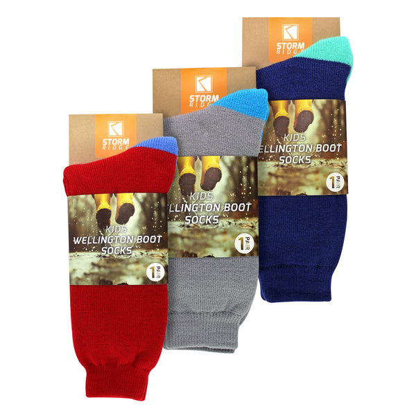 Sock Snob 3 Pack Kids Wellington Boot Socks | Boys Welly Socks For Outdoor Walking