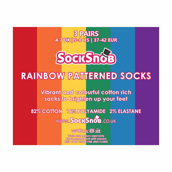 Sock Snob 3 Pack Mens & Ladies Bright Patterned Striped Cotton Rainbow Socks
