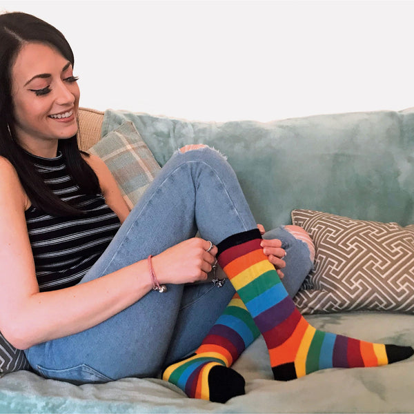 Sock Snob 3 Pack Mens & Ladies Bright Patterned Striped Cotton Rainbow Socks