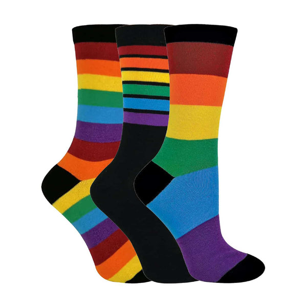 sock snob 3 Pack Mens & Ladies Bright Patterned Striped Cotton Rainbow Socks