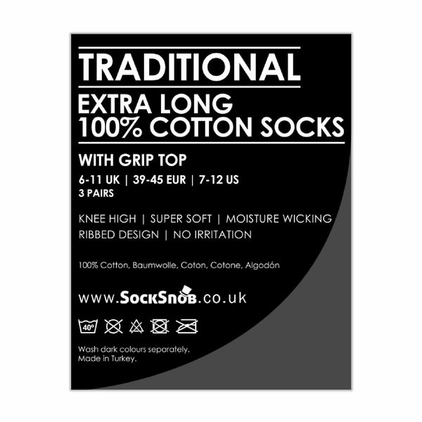 Sock Snob 3 Pack Mens Long Knee High Length 100% Cotton Socks