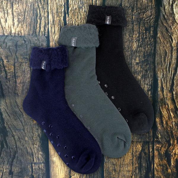 Sock Snob 3 Pack Mens Soft Fleece Lined Slipper Bed Socks