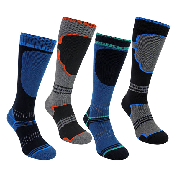 Sock Snob 4 Pack Boys Thermal Ski Socks | Knee High Socks For Snow Boots