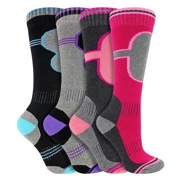 Sock Snob 4 Pack Girls Ski Socks | Thermal Winter Cushioned Socks For Kids