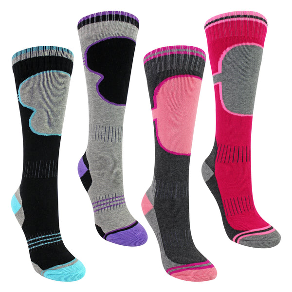 Sock Snob 4 Pack Girls Ski Socks | Thermal Winter Cushioned Socks For Kids