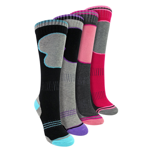 sock snob 4 Pack Girls Ski Socks | Thermal Winter Cushioned Socks for Kids