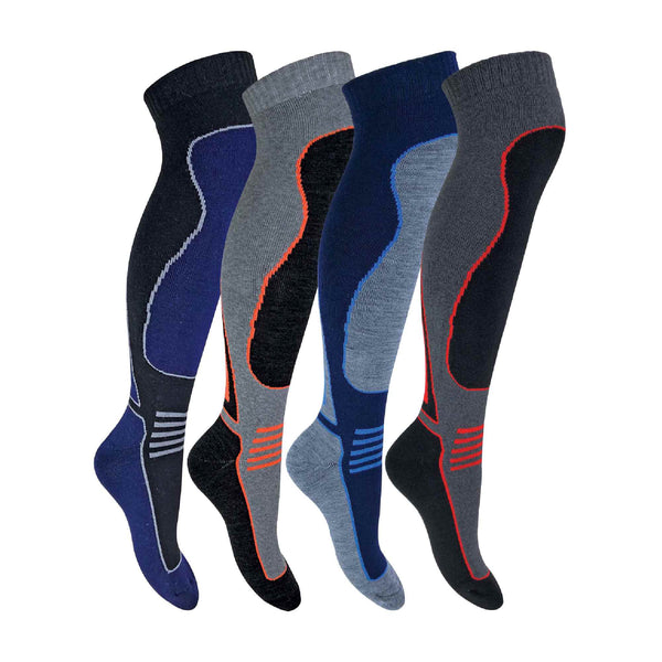 sock snob 4 Pack Mens Long Knee High Wool Blend Ski Socks