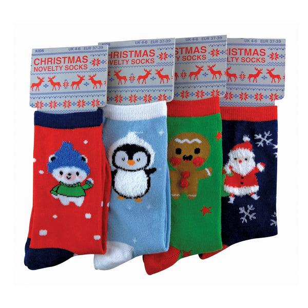 Sock Snob 4 Pairs Kids Christmas Novelty Cotton Rich Socks