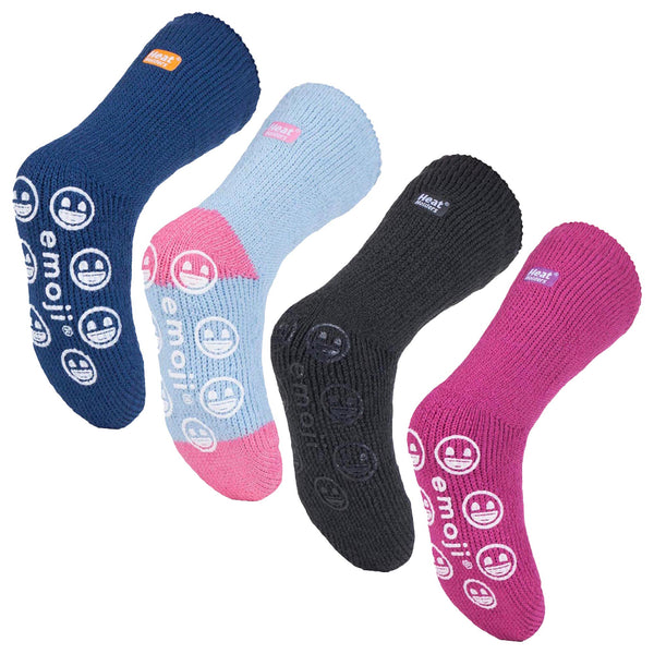 Sock Snob 4 Pairs Of Kids' Novelty Emoji Thermal Slipper Socks For Cozy Comfort