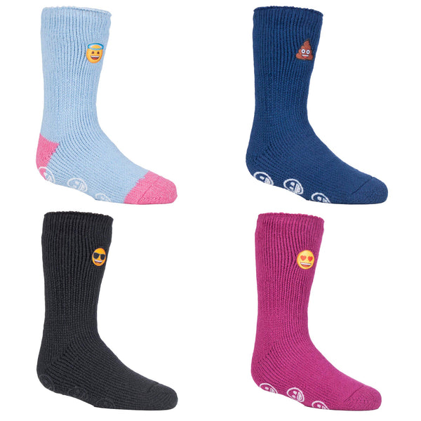 Sock Snob 4 Pairs Of Kids' Novelty Emoji Thermal Slipper Socks For Cozy Comfort