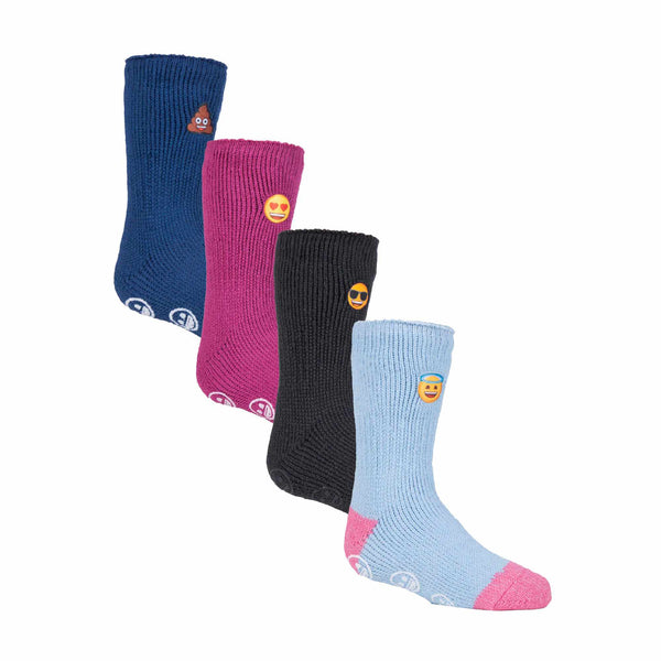 sock snob 4 Pairs of Kids' Novelty Emoji Thermal Slipper Socks for Cozy Comfort