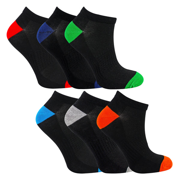 Sock Snob 6 Pack Boys Bamboo Trainer Socks | Kids Black Low Cut Heel & Toe Socks