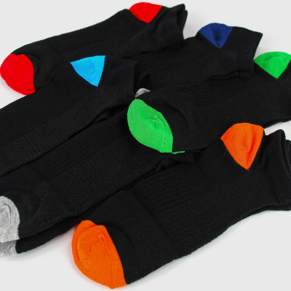 Sock Snob 6 Pack Boys Bamboo Trainer Socks | Kids Black Low Cut Heel & Toe Socks